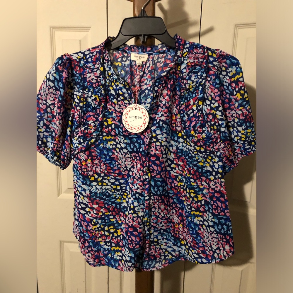 Umgee Blue and Pink Patterned Blouse